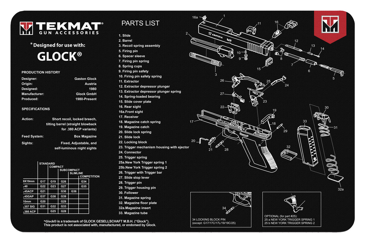 TekMat Pistol Mat For Glock G1…